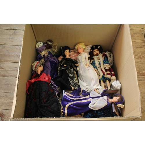 821F - A Large Box containing 20+ Dolls in Period Costumes. Needs Viewing.