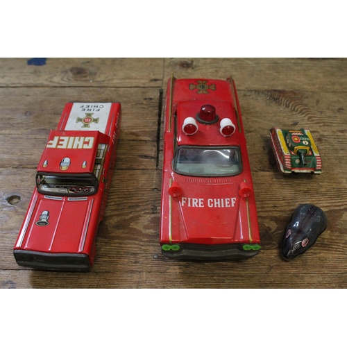 893 - 2 x 1960's Tin Plate Fire Chief Cars to include ICHIKO model measuring 10.5 inches & a Japanese vers... 