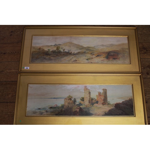 556 - A pair of Victorian water colours, depicting castles, boats signed Mcallum 1875.