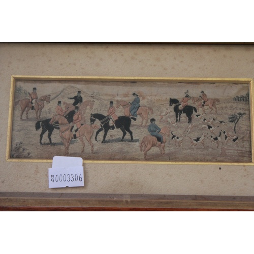 560 - A set of three antique Stevenographs silk woven prints of hunting scenes.