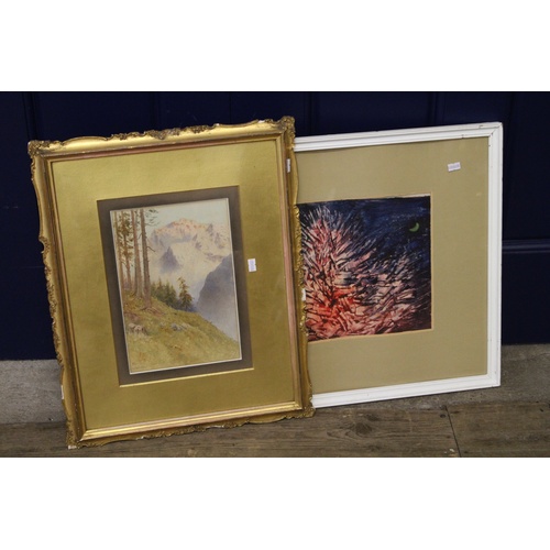 587 - Monogram HGL watercolour of Interlaken, in a gilt frame, along with one other picture of an abstract... 