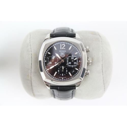 84 - A 'TAG HEUER' MONZA classic chronograph gentlemans watch. Stainless Steel, Black leather Strap, Blac... 