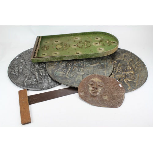 101 - A Bagatelle Board along with 3 Resin Plaques, a Tea Square and a Wall Plaque.