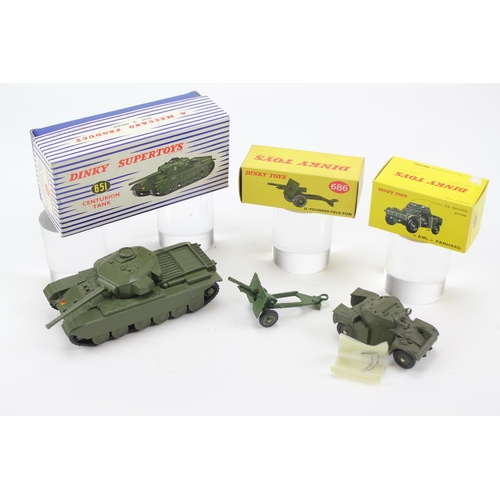 448 - 3 x Dinky Military Models to include: 651 - Centurion Tank