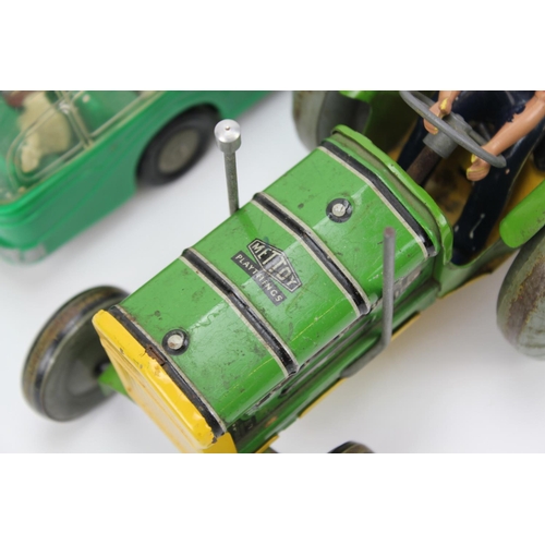 27 - A Scarce Mettoy Tractor & Plough with Original Driver along with a Plastic Mettoy Coach & 2 other mo... 