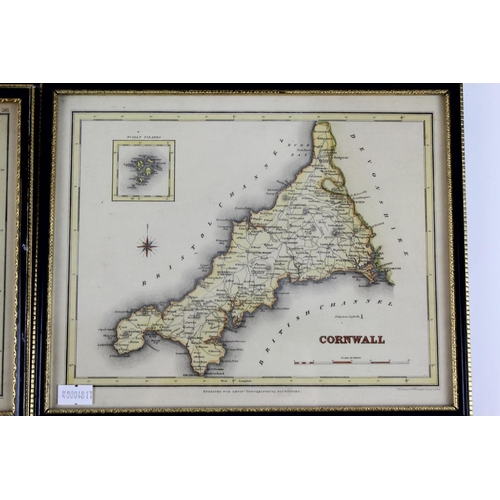 470 - 2 x Original Maps of Cornwall & Suffolk along with 2 small pictures of Leicester & Lancaster, all fr... 