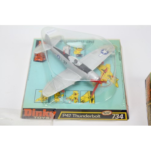 18 - 3 X Dinky Planes to include a Boxed 734 P47 Thunerbolt, a Boxed 722 Hawker Harrier & a part boxed US... 