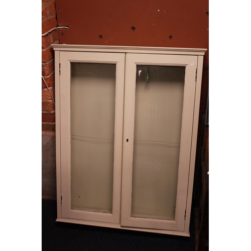 369 - A two door painted wood kitchen display cabinet with fitted shelves & Lighting. (Not Tested). Measur... 