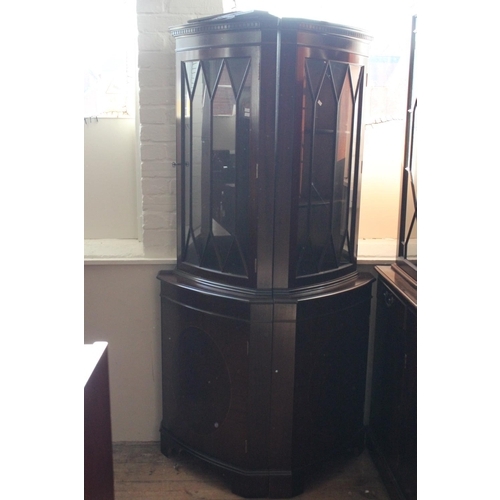 401 - A Pair of Mahogany Corner Cabinets, half glass & cupboard underneath. EACH Measuring: 72 inches High... 