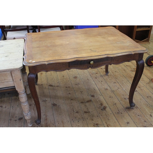 408 - A Swiss Designed Oak Table with Chamfered Corners, Resting on Spanish Feet, Fitted with a Single Dra... 