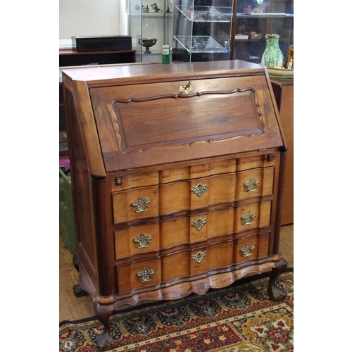 417 - A Scarce South African Block Front Bureau with Fitted Interior, 3 Drawers on Pad Feet.