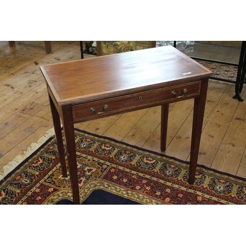 420 - An Edwardian Satinwood inlaid Mahogany Side Table Fitted with a Single Drawer, Resting on Square Leg... 