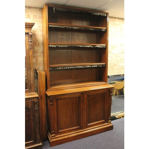 440 - A Victorian Mahogany Open Fronted Bookcase with Leather Facing Fitted Two Cupboards Below and Adjust... 