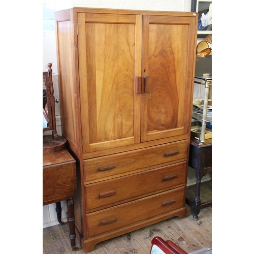 441 - An Arts and Crafts Cotswold School Three Drawer Walnut Linen Cabinet/Wardrobe with Panelled Sides, S... 