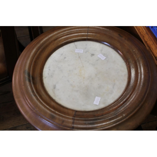 444 - A Victorian Mahogany Circular Pot Covered with a Marble Top, fitted single door. Measuring: 15 inche... 