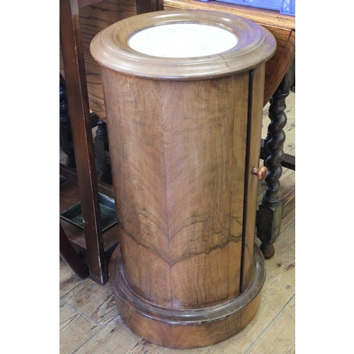 444 - A Victorian Mahogany Circular Pot Covered with a Marble Top, fitted single door. Measuring: 15 inche... 