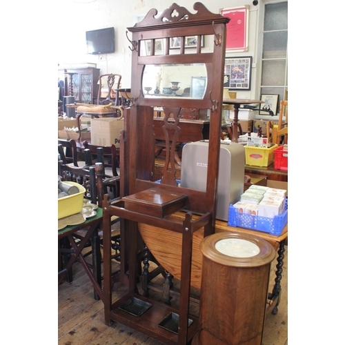 452 - An Edwardian Stained as Mahogany Hall Stand fitted lift top glove compartment & double drip trays. M... 