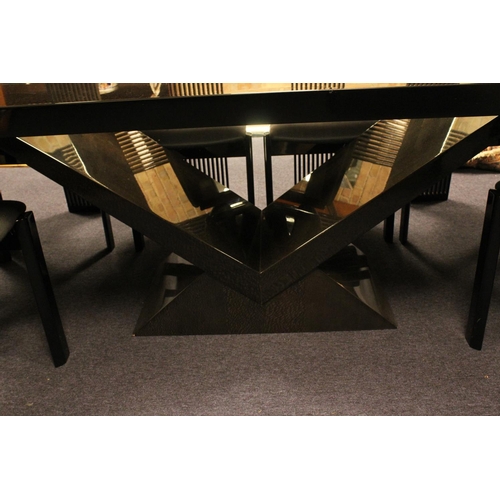 459 - A Dining Room Suite to include a Set of 10 Black Lacquer Manhattan Design High Pierced Back Dining C... 