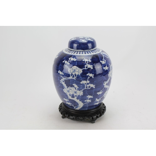 532 - A Chinese Blue and White Hawthorn Pattern Ginger Jar with Lid and Stand.