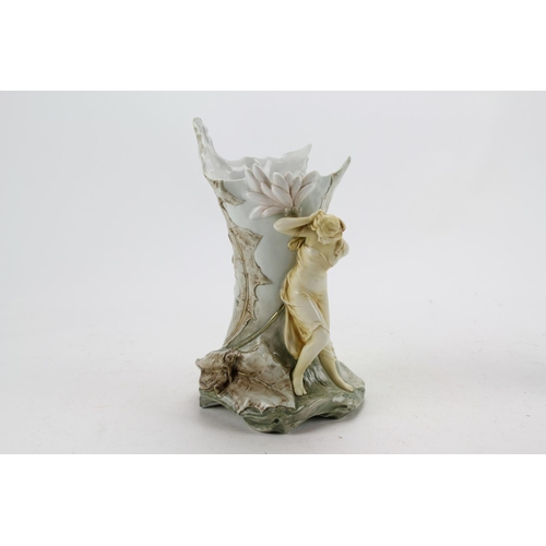 534 - An Art Nouveau Vase Decorated with a Young Girl and a Lizard, Number 500/11 in Green and Cream.