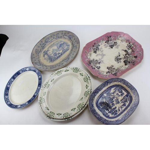 536 - Six Various Meat Plates including a Florentine Shaolin Dinner Plate in Purple, Blue, White, Green Di... 