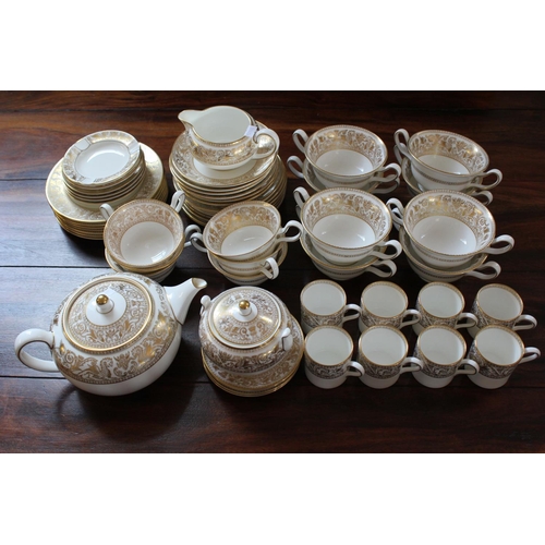 537 - A collection Wedgwood Gold Florentine Pattern W4219 Consisting of Coffee Cups, Saucers, Soup, Tea Po... 