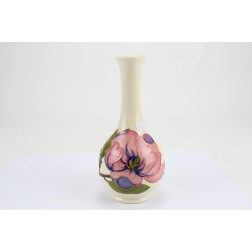 560 - A Modern Moorcroft Art Nouveau Design Flare Lipped Onion Vase Decorated with Pink Dahlia and Green L... 