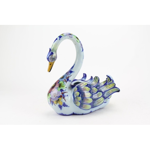 575 - A Modern Pottery Majolica Decorated Plant Holder Designed as a Goose.