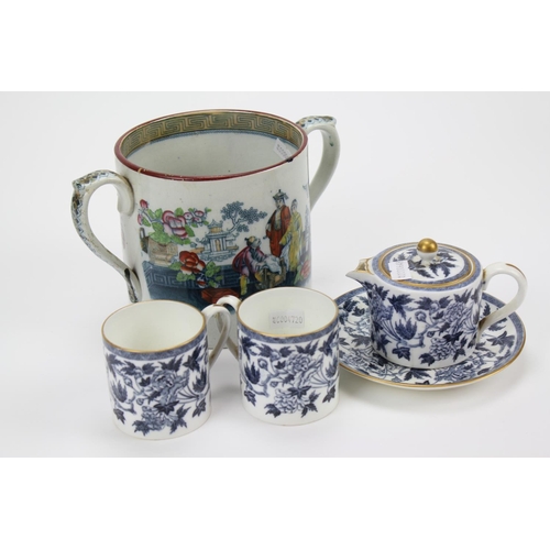 586 - A Wedgwood Blue & White Tea China, a Chinese decorated Staffordshire twin handled mug & a Mintons de... 