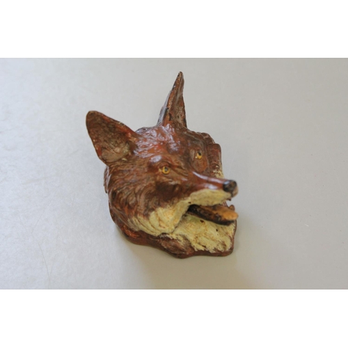 676 - An Interesting Bronzed Inkwell Designed as a Foxes Head.