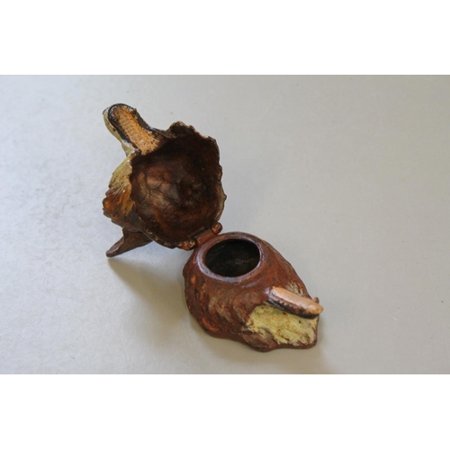 676 - An Interesting Bronzed Inkwell Designed as a Foxes Head.