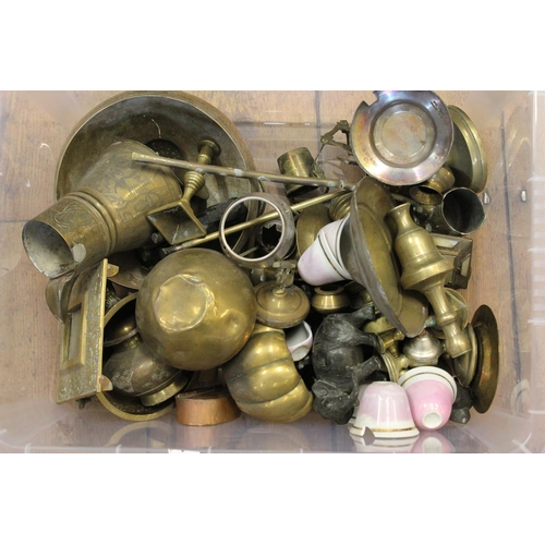 695 - A Quantity of Indian Ghee Containers, Coffee Pots, Oil Lamps, Elephants and other Brass Ware.