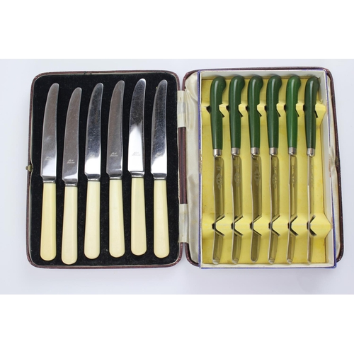 78 - A Set of Green handled tea knives along with another set.