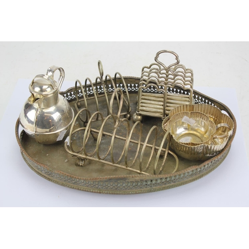 88 - A Victorian Plated Extending Toast Rack, One Other Guernsey Cream Jug and Other items of Plate.