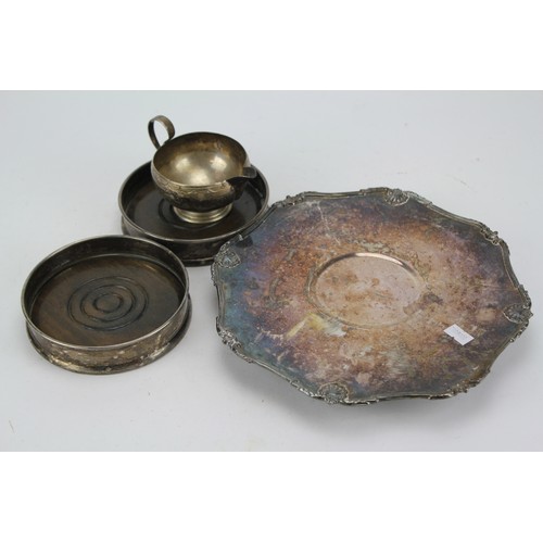 83 - A Silver Plated Caviar Dish Stand, a Pair of Georgian Design Coasters and a Squat Cream Jug London S... 