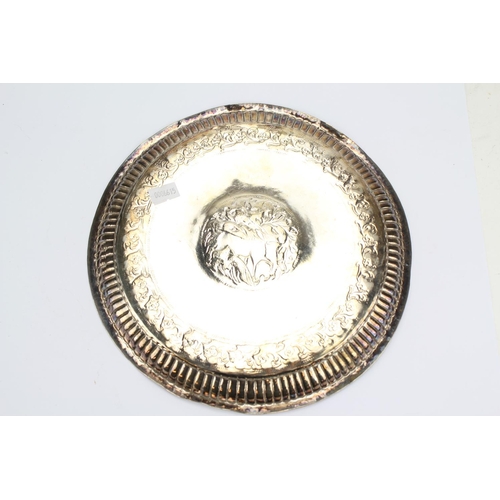 67 - A Sino-Indian Embossed Silver Coloured White Metal Salver Decorated with a Deer. 223 Grams.