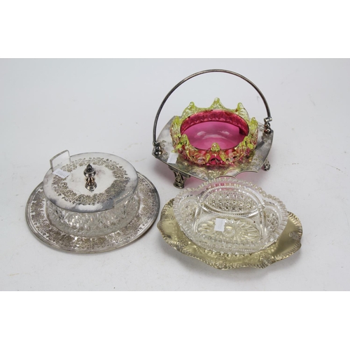 77 - A Victorian Silver Plated and Engraved Butter Dish with Liner, a Silver Plated Jam Dish in Stand and... 