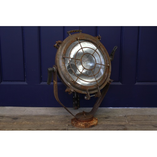 315 - A Scarce Set of 3 Original Second World War Steel & Iron Cased Naval Searchlights with Front Grilles... 
