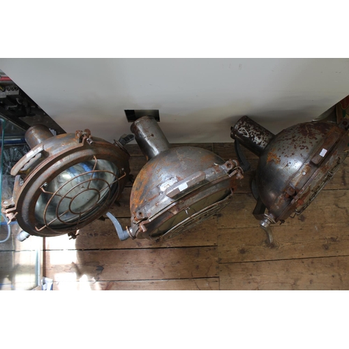 315 - A Scarce Set of 3 Original Second World War Steel & Iron Cased Naval Searchlights with Front Grilles... 