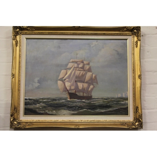 601 - An Oil on Canvas of a Sailing Ship in Full Sail with the Needles in Background, Signed 