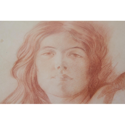 623 - A Scarce James Gunn (1893-1964) sketch in red highlighted picture of a young lady in bed framed and ... 