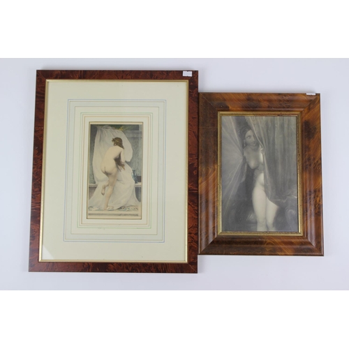 624 - A Victorian Cromo of a young girl bathing with jug  by Daniel Tixier framed and glazed and a black a... 