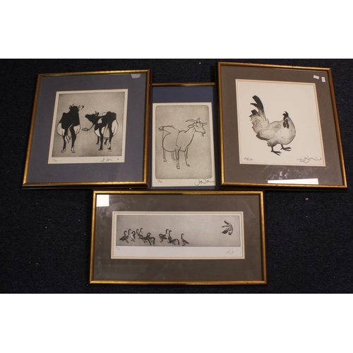 630 - Singapore/Indonesian School Limited Edition Prints of Chickens, Cows & Geese, Signed bottom right ha... 