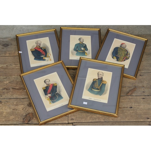 636 - Five Antique coloured prints of Generals, framed and glazed.