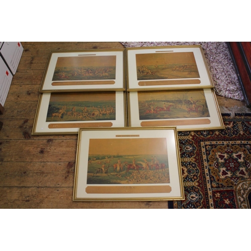 651 - A Set of Coloured Prints of Hunting Scenes after Alkin in gilt frames, The Quorn Hunt, etc. (5 in To... 