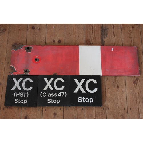 470 - Three Original Railway Black and White X Sea Class 47 Stops and a Red and White Painted Enamelled Si... 