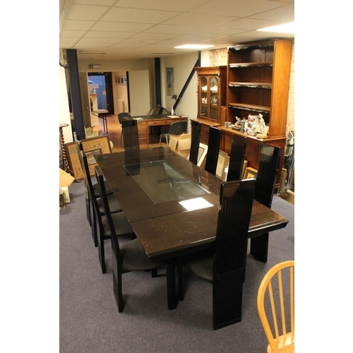 459 - A Dining Room Suite to include a Set of 10 Black Lacquer Manhattan Design High Pierced Back Dining C... 