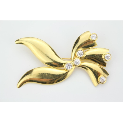 68 - An 18ct Gold Bow Brooch Set with White Coloured Stones. Weighing 5.7 Grams.