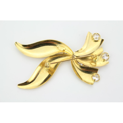 68 - An 18ct Gold Bow Brooch Set with White Coloured Stones. Weighing 5.7 Grams.