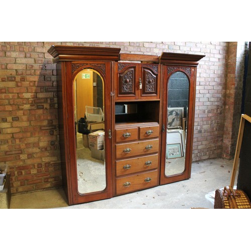 221 - A Victorian Mahogany Beaconsfield Design Sunk Section, Open Fronted Wardrobe Fitted in Section, Mirr... 